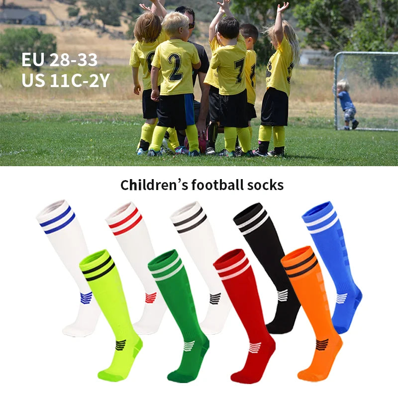 Chaussettes de football enfant unisexes – 4 à 12 ans – Montantes, style rayé