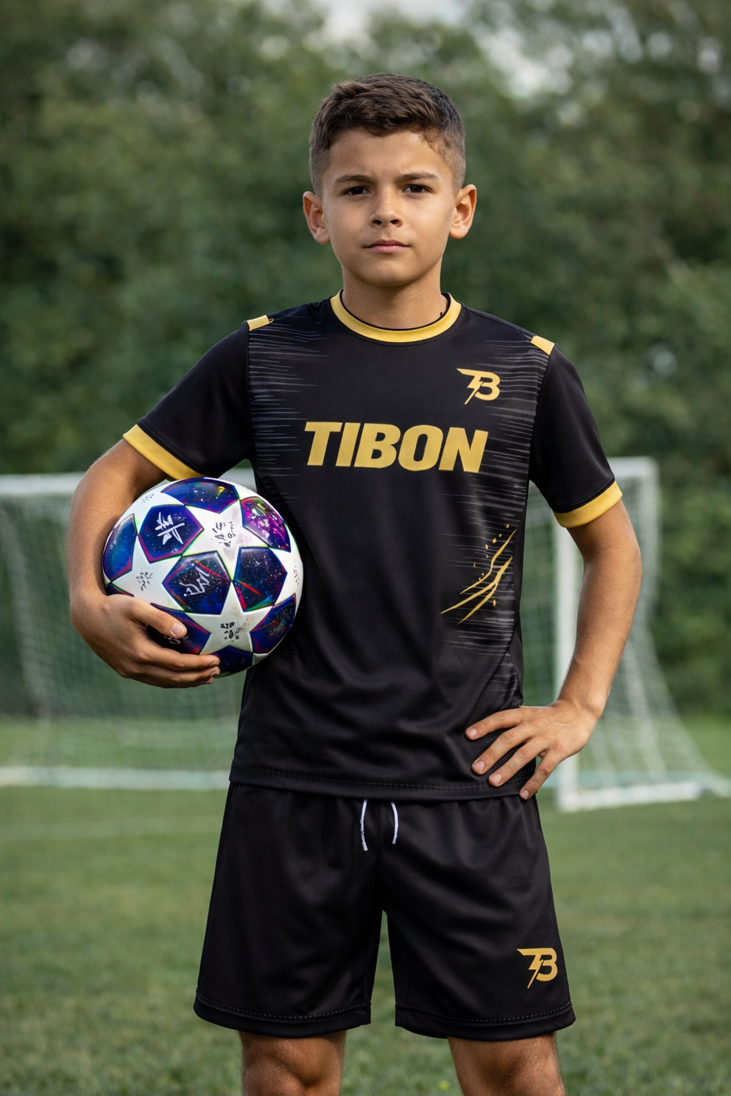 Ensemble Football TIBON Enfant – Maillot & Short Noir & Or