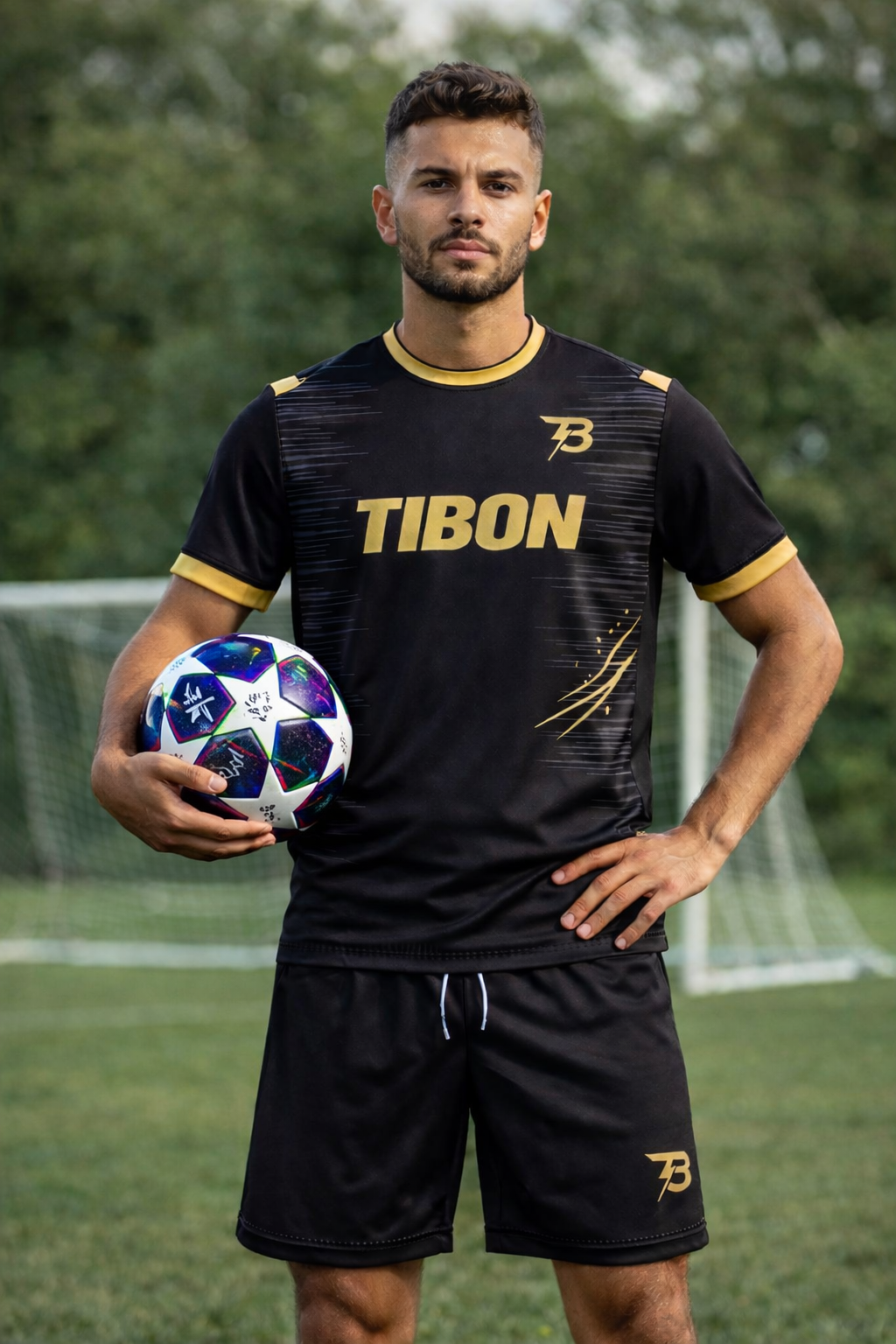 Ensemble Football TibOn Adulte - Maillot & Short Noir & Or