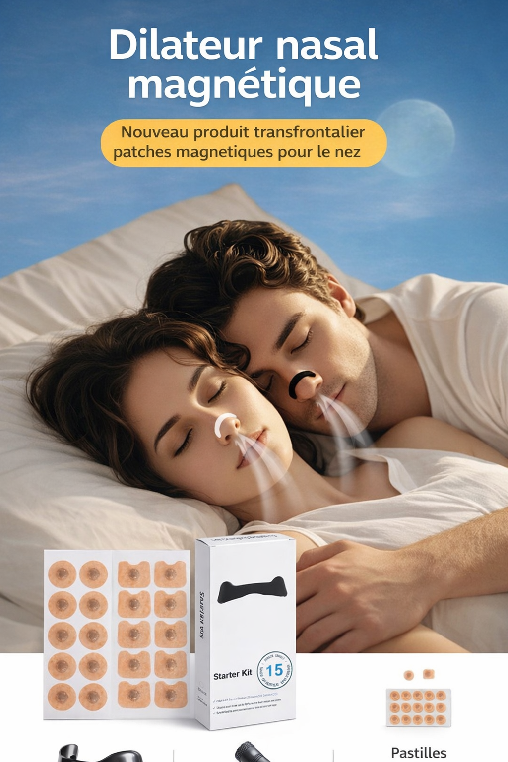 Dilatateur respiratoire nasal magnétique, congestion nasale, Ventilation sportive, Patch nasal, narine, Patch nasal, Anti-ronflement,