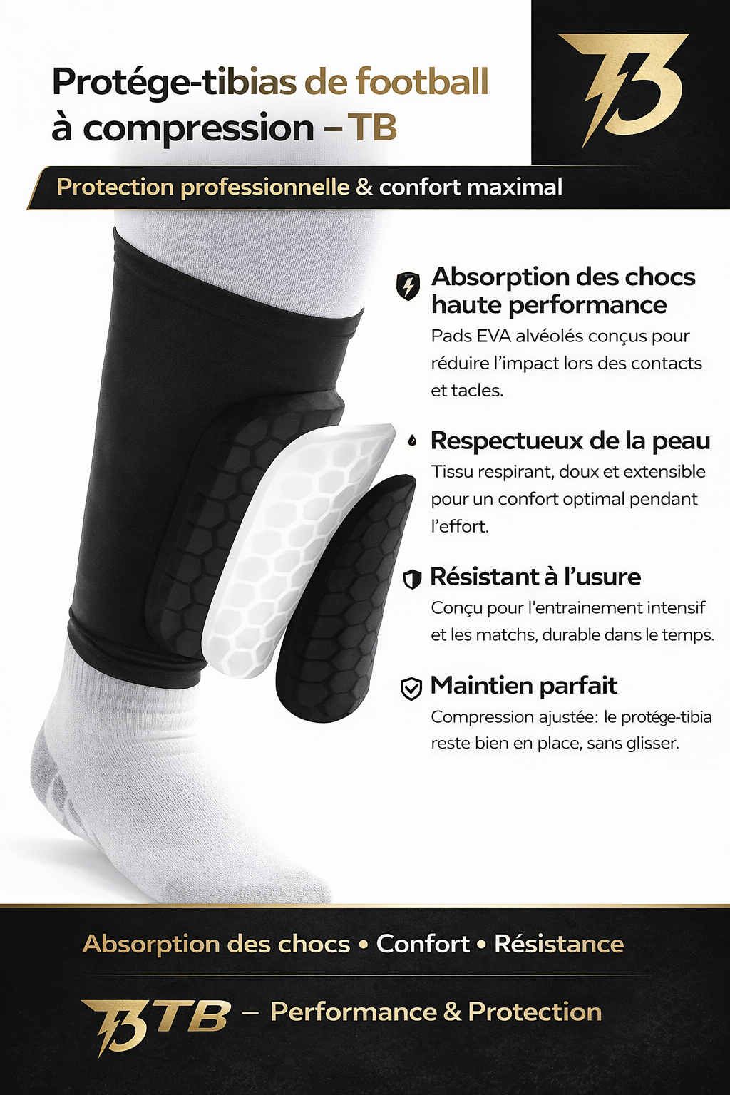 Protège-Tibias Compressifs Pro - Technologie CTP Anti-Impact